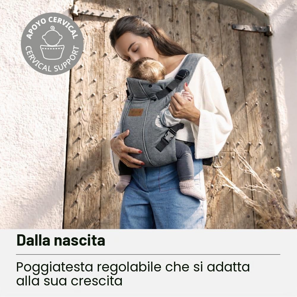 Jané Dual Marsupio Ergonomico Neonato, dalla Nascita (3,5–15 kg), 3 Posizioni, Imbottito e Traspirante, Grigio