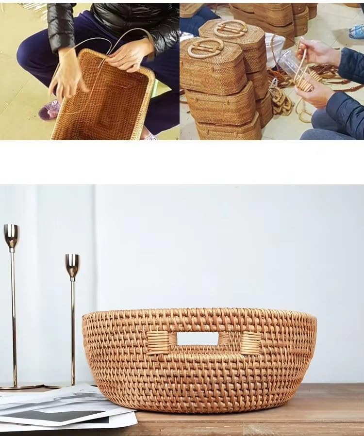 14.96 * 12.6 * 4.7 Inch Hand-woven Storage Basket Rattan Storage Tray Baskets Bread Fruit Food Breakfast Display Box Handicrafts Home Decoration