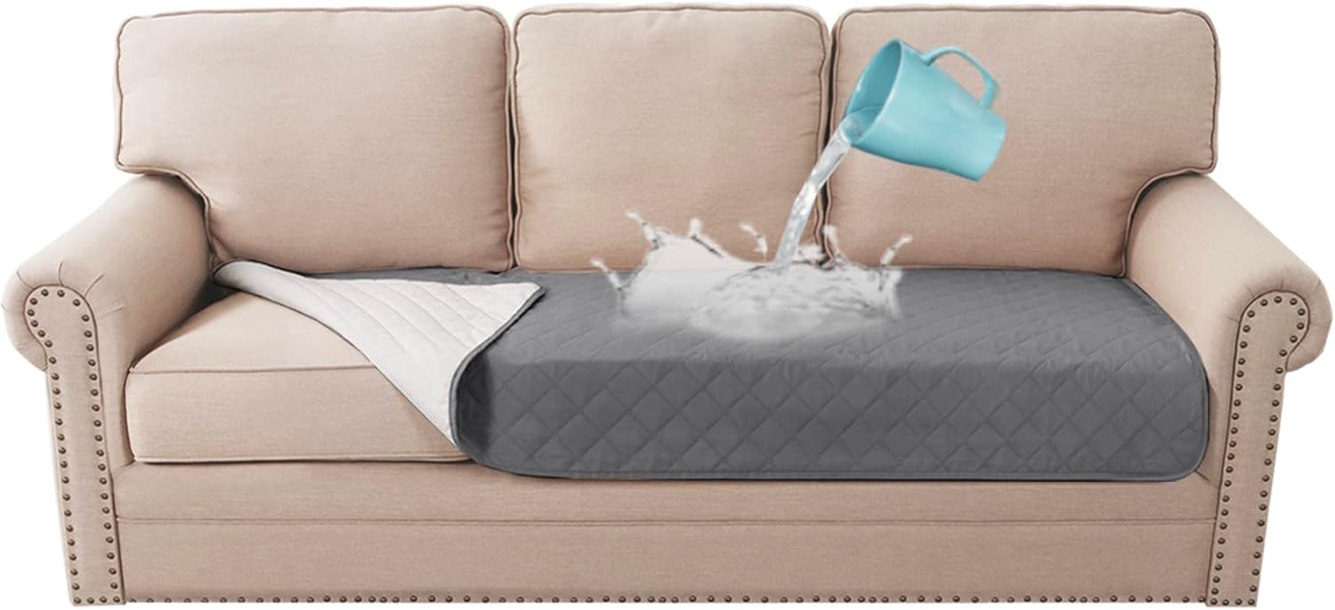 100% Waterproof Sofa Cushion Covers – Quilted Couch Protector for Kids, Pets & Dogs | Non-Slip Pet Blanket | Reversible Stretchable Sofa Pad (Grey, 35''x 74'')