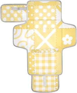 Almohadilla reutilizable impermeable con bolsillo para pañuelos para cambiador, ligera y plegable, patrón de retazos, color amarillo