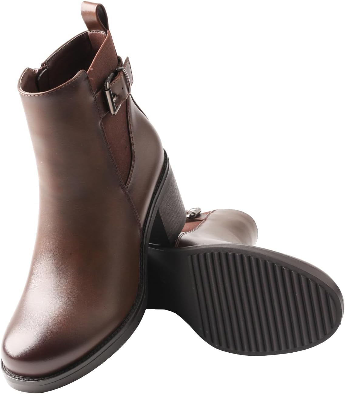 TMA EYES Women's Ankle Boots Low Square Heel Buckle Strap Side Zip Fashion Boots