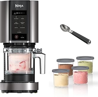 Ninja CREAMi 7 Pre-Set Programme Ice Cream & Frozen Dessert Maker With 5 Additional Dessert Tubs With Lids And Ice Cream Scoop (NC300UKCO) - Black & Silver