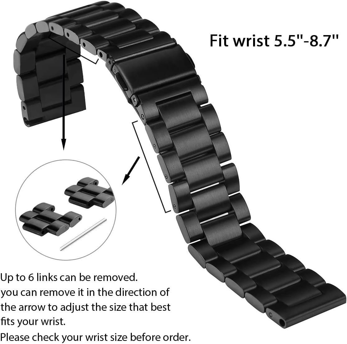 Compatible with Galaxy Watch 4 44mm 40mm Band Classic 46mm 42mm Bands, 20mm Stainless Steel Metal Replacement Watch Strap for Samsung Galaxy Watch 3 41mm 42mm/Active 2/1/Gear S2 Classic, Black
