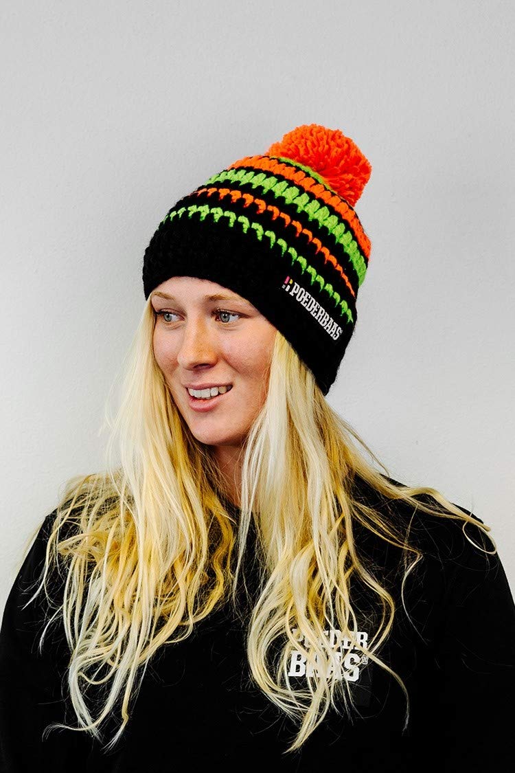 Duo Stripes Bonnet pour homme et femme avec pompon en tricot Multicolore M Vert, orange, noir.