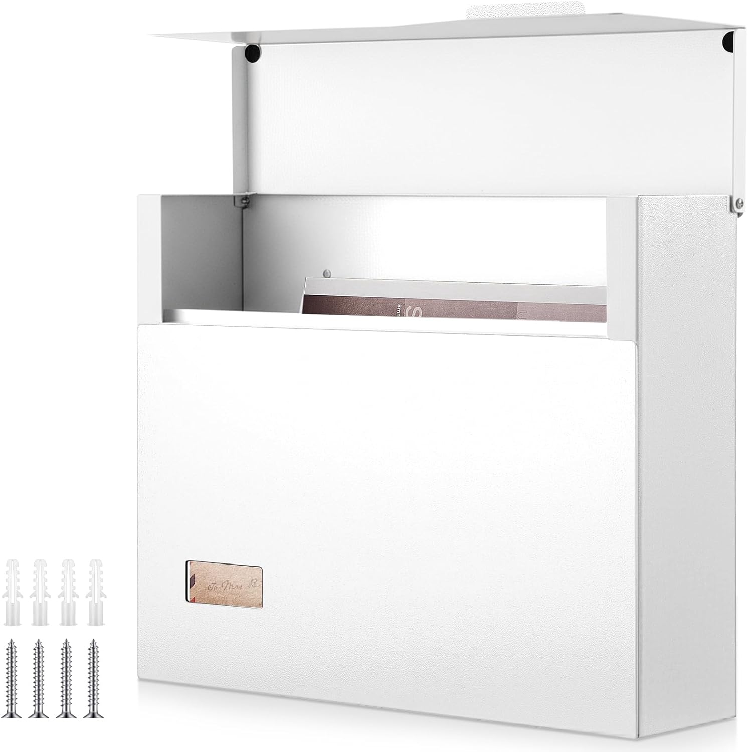 Modern Mailboxes for Outside 14.6 x 12.2 x 4 Inches Large Capacity Wall Mount Waterproof Mailbox Steel Rust Proof Metal Post Box Metal Mail Box for Home Office School (White)