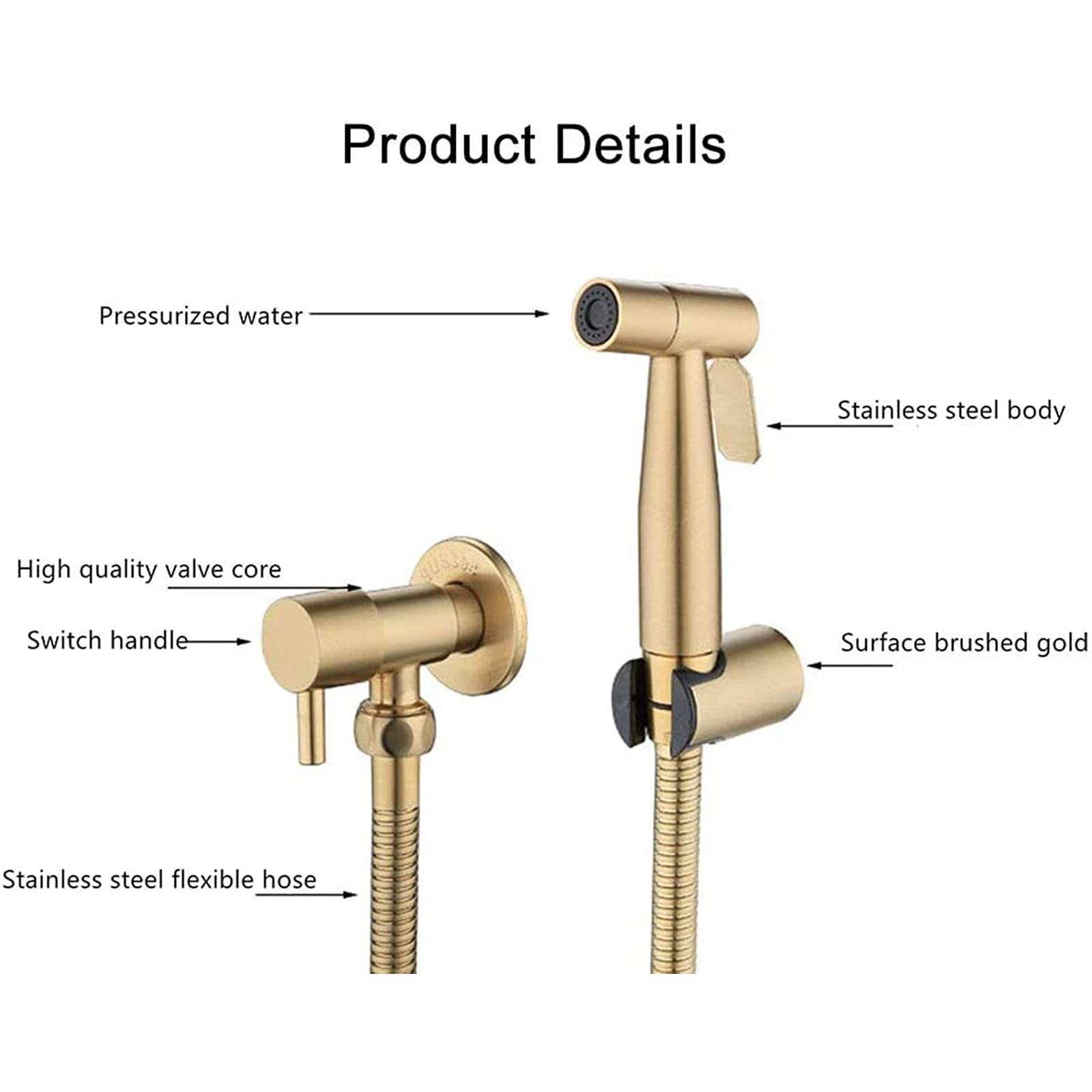 Spruzzatore per Bidet Portatile per WC, Kit spruzzatore in Acciaio Inossidabile 304, Maniglia Singola, Bidet Portatile per WC per Bagno per Animali Domestici, igiene Personale, Oro Spazzolato