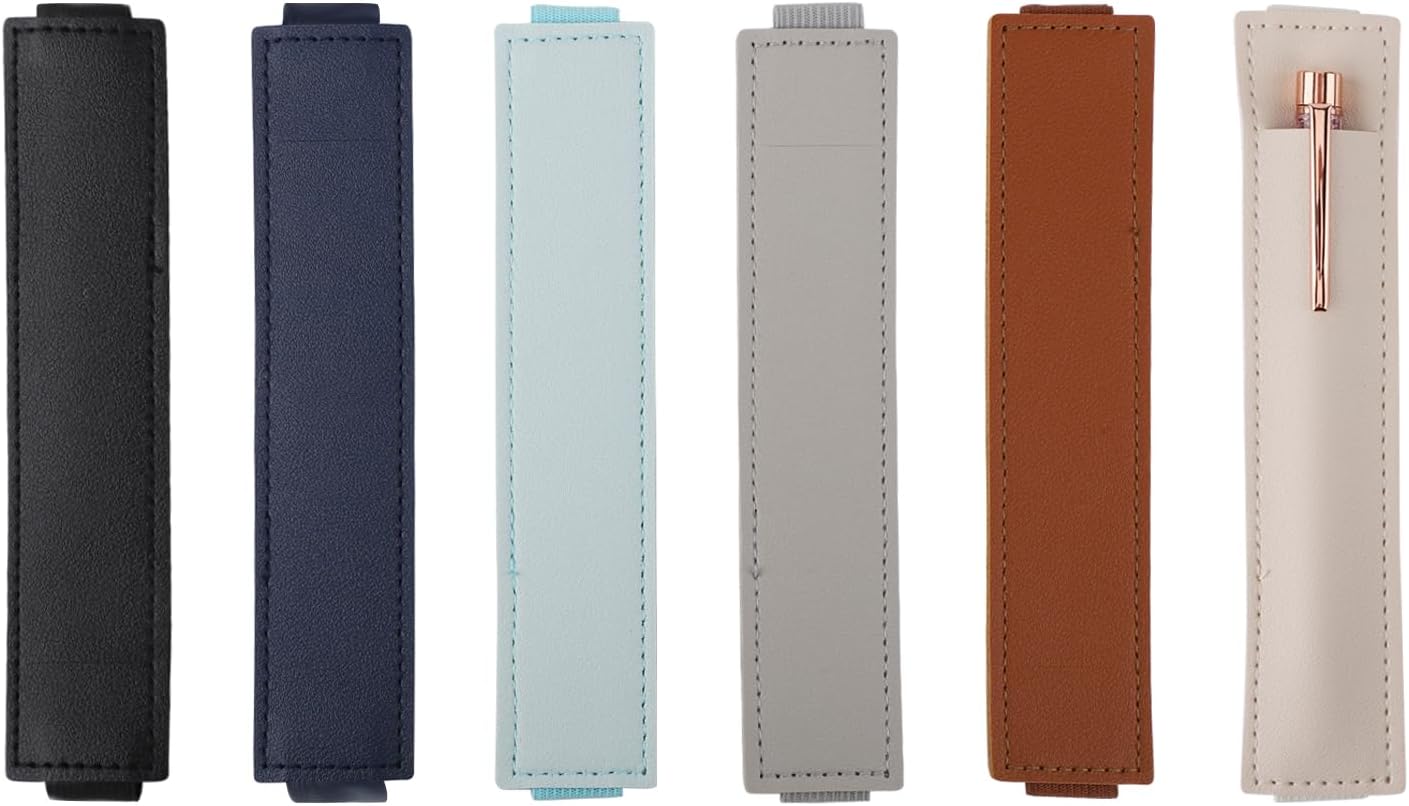 6pcs Elastic Band Pen Holder, PU Leather Pen Sleeve Pouch Journal