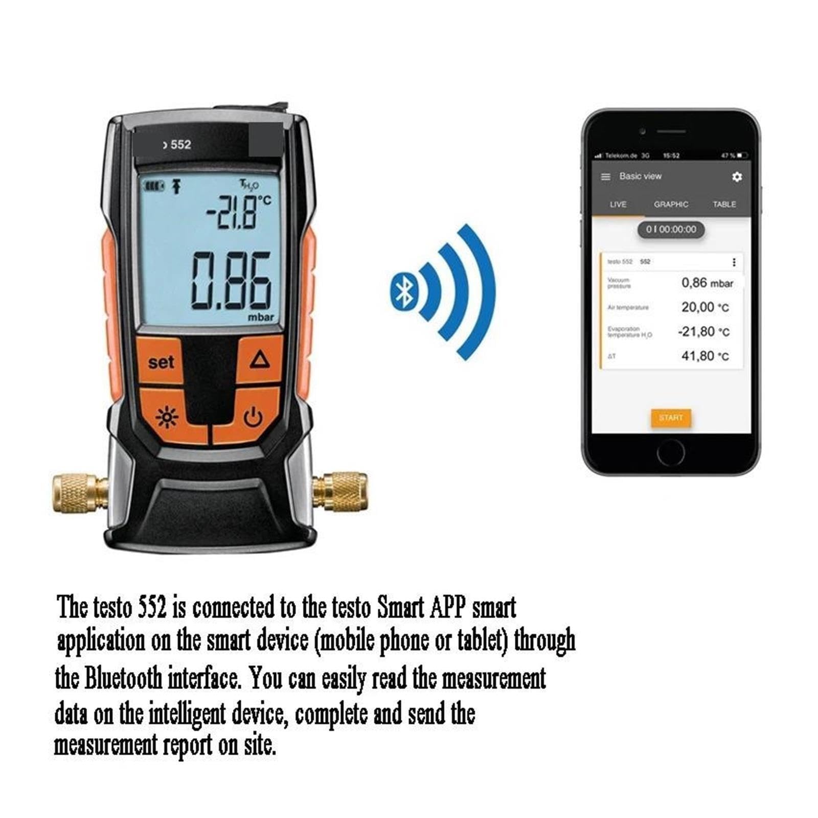 Medidor de vacío Digital 552 0560 5522 Instrumento medición 0-26,66 mbar Compatible con Bluetooth para Uso doméstico