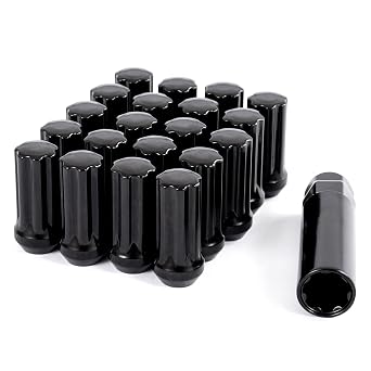 20pc Black 9/16"-18 Wheel Lug Nuts, 2" Tall, Cone Seat, 7-Spline with Key
