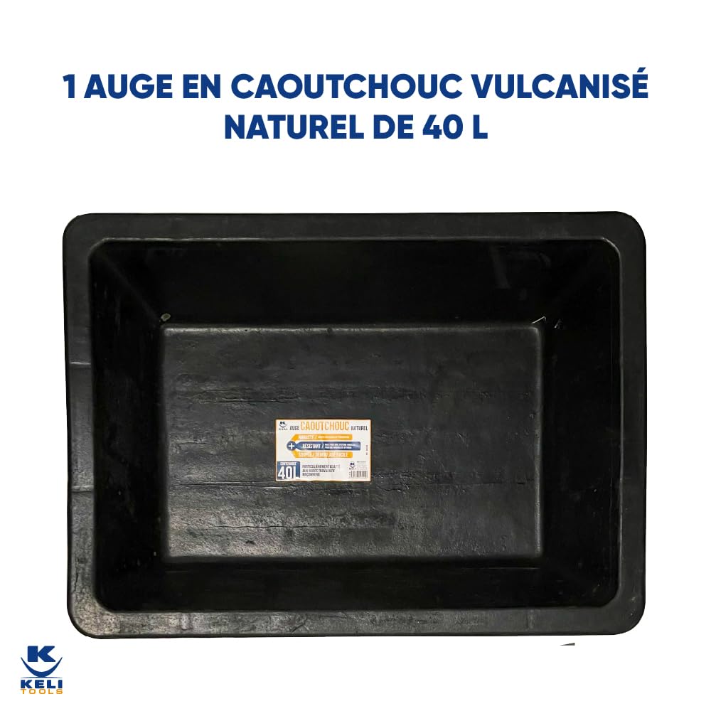 Kit d'Outils de Maçonnerie Caoutchouc & Pose Carrelage, Bricolage, lot de 10 outils - 1x Auge 40L, 2x Taloches, 3x Truelles, 2 Paires de Gants, 1x Eponge de Maçon, 1x Lot de 12 Masques FF2
