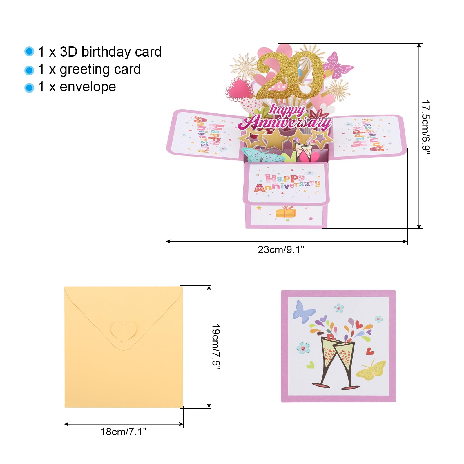 PATIKIL 20 Year Anniversary Card, Happy Anniversary Cards Wedding Anniversary Card for Wife Men Her Couple Pink - Image 2