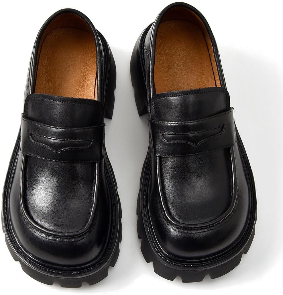 BEAU TODAY Womens Platform Loafers, Chunky Loafers for Women, Chunky Heel Lug Sole Penny Shoes with Round Toe Business Work Shoes Comfort Slip-on Black-D 5.5 - Image 4