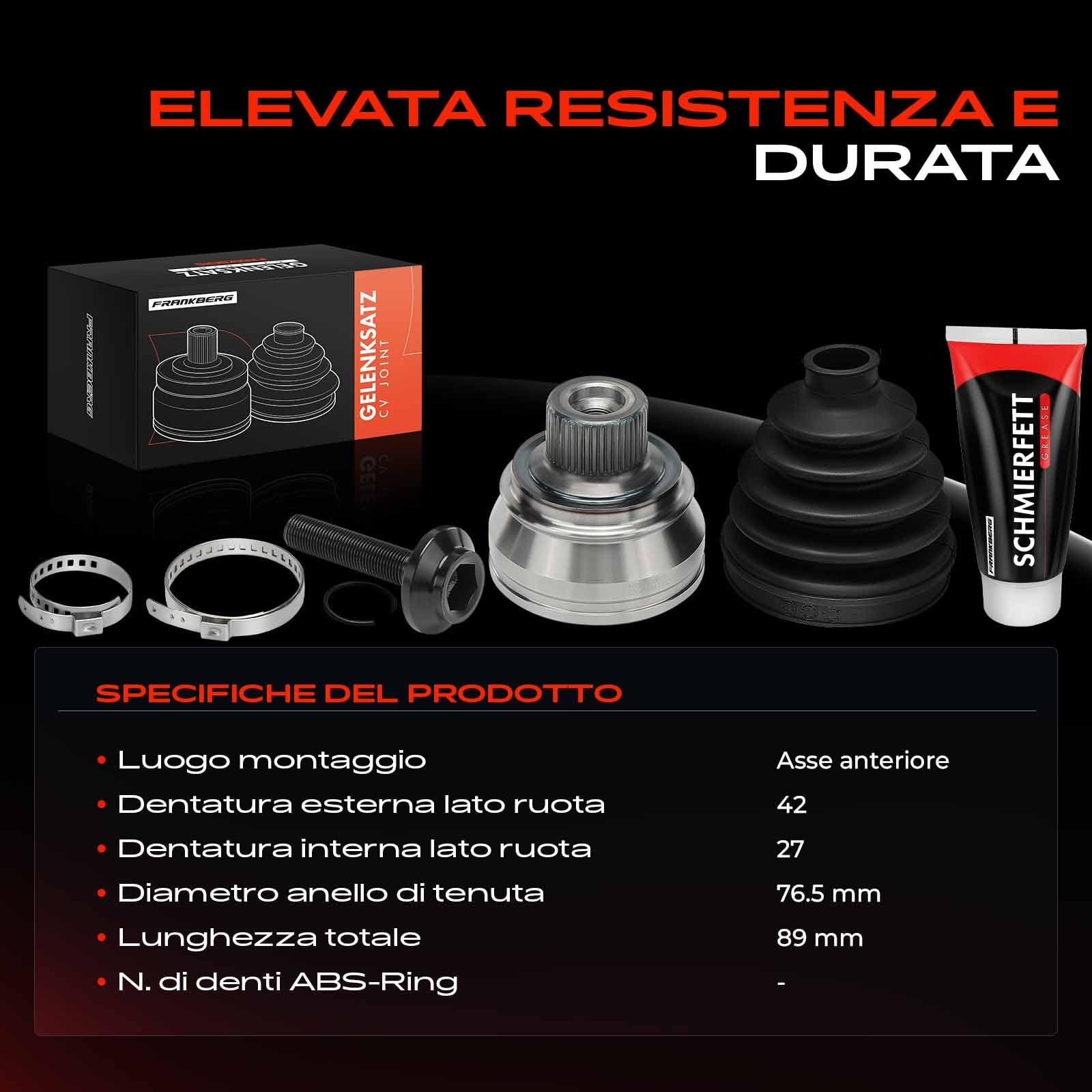Frankberg Kit Giunti Semiasse Asse Anteriore Compatibile con A4 8K2 A4 Allroad 8KH A4 Avant 8K5 A5 8T3 A5 Cabriolet 8F7 A5 Sportback 8TA A6 4G2 4GC A6 Avant 4G5 4GD Replace# 8K0498099