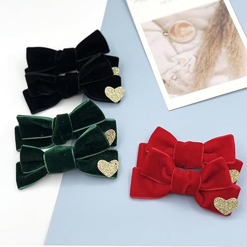 Miniatura 4 de Pinzas para el pelo de lazo de terciopelo para niñas y bebés, 3.5 pulgadas, hechos a mano, lazos de Navidad, accesorios para el cabello para niñas