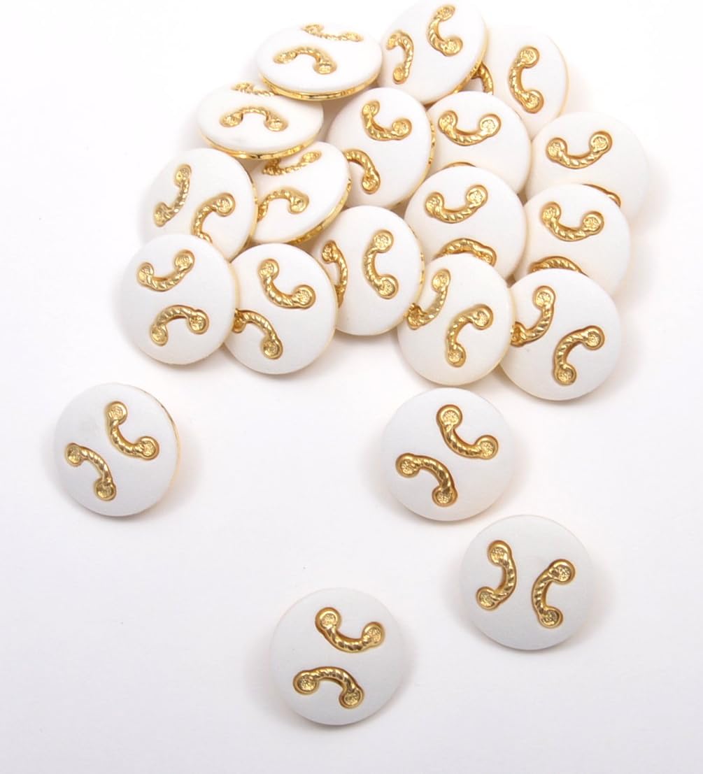 Leduc White and Brass Decorative Button-Lin 34, 13 x 12 x 1 cm, Assorted