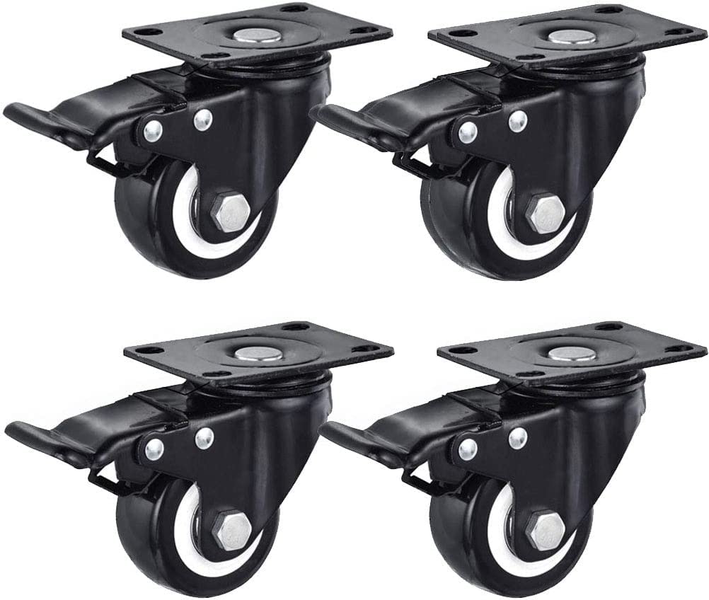 ROHCGHC furniture wheel, Heavy Duty Castor,Set of 4 Swivel Caster Wheel,Furniture Castors-Polyurethane,Black, 360° Top Plates(Brake,2in)