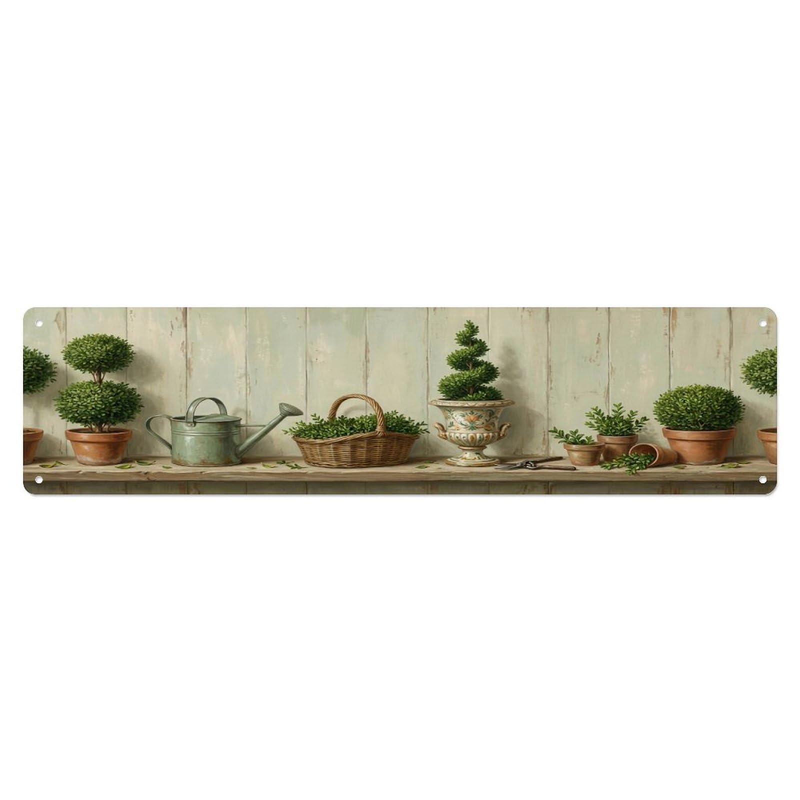 Floral Garden Tools Topiary Ball Pattern Print Metal Tin Sign