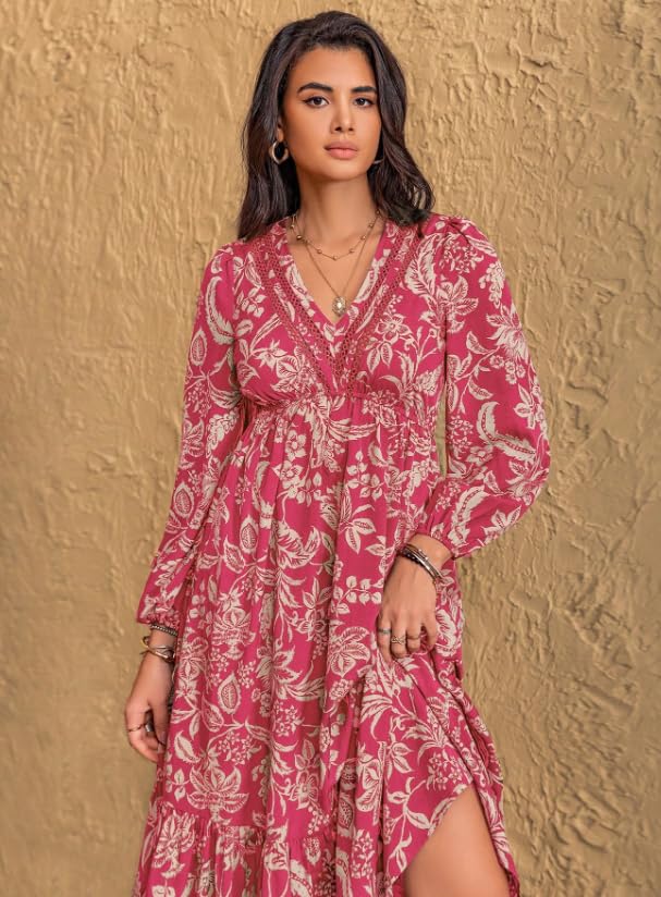 Image of Dress for Women ||Bohemian Brown Print Casual Comfortable Women's Long Sleeve Maxi Dress|| Popular Autumn Apparel Fashion (D-03-05)