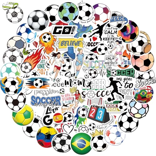 100 PCS Soccer Stickers, Vinyl Waterproof Sticker for Water Bottles Laptop Scrapbook, Soccer Gifts...