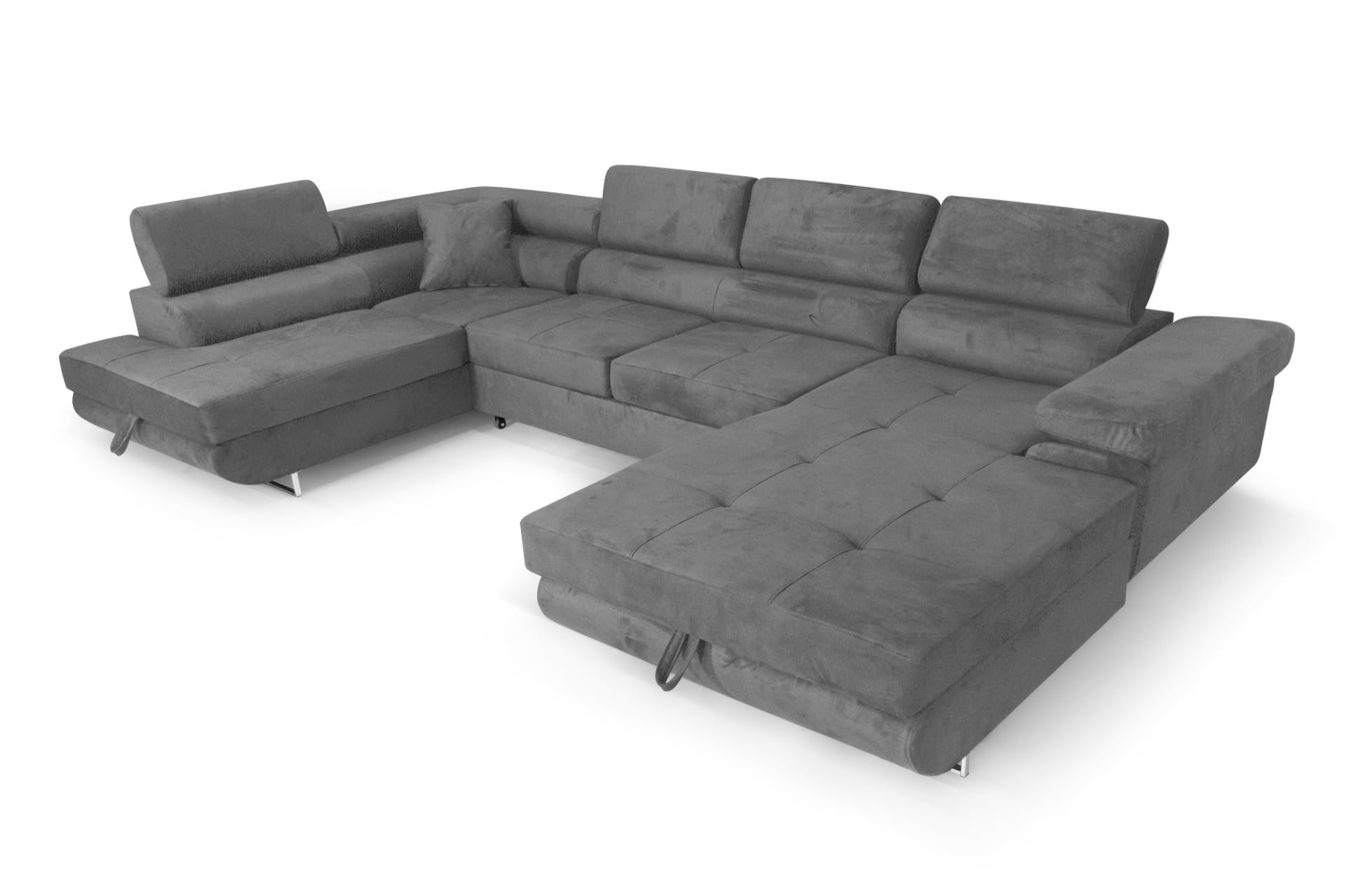 Ecksofa Aller U XXL-Ecksofa mit Schlaffunktion und Zwei Bettkästen in Grau, Linke Seite (Dunkelgrau)