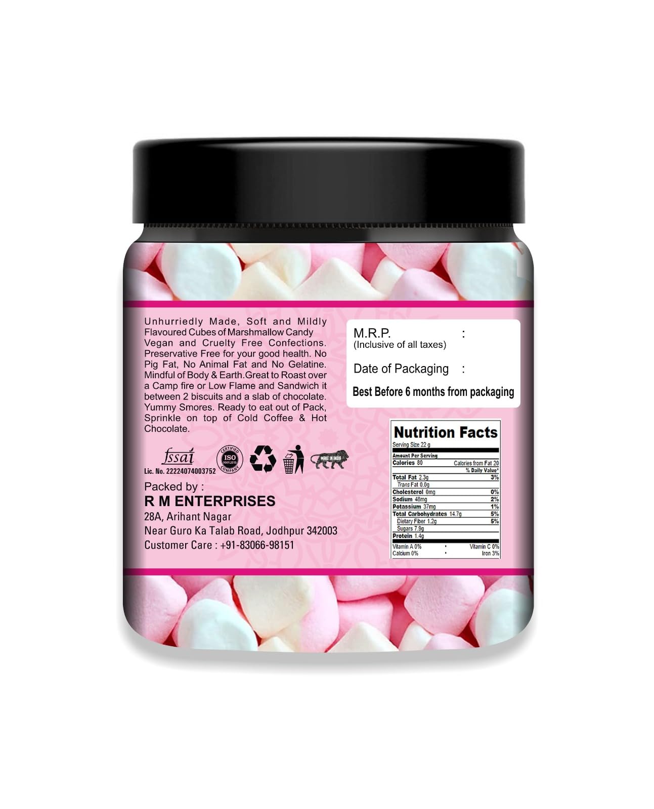 PURE EMPIRE Marshmallows - Pure Veg 80 Pieces Assorted Fruit Flavours | Mini Vegan Marshmallow Candy Jar | Multi-Colour, Traditional & Organic Taste | For Kids & Adults | No Artificial Additives (Square) - Image 2 thumbnail