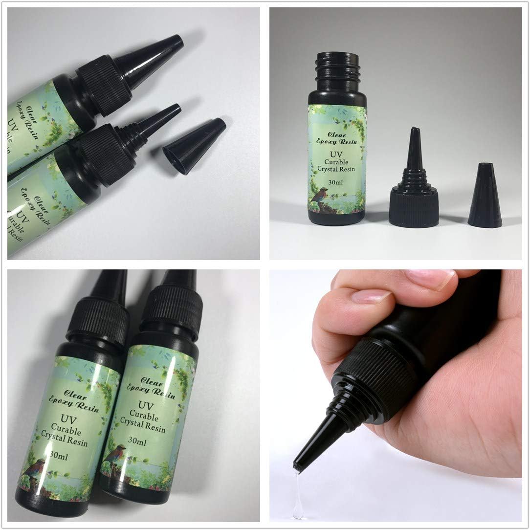 10x30ml Crystal Clear UV Epoxy Resin with Holographic Glitter Dried Flowers 2 Pendant Molds 17 Bezels & Tapes, Resin Kit with Portable UV Lamp & Tweezers for Jewelry Making Resin Crafts DIY