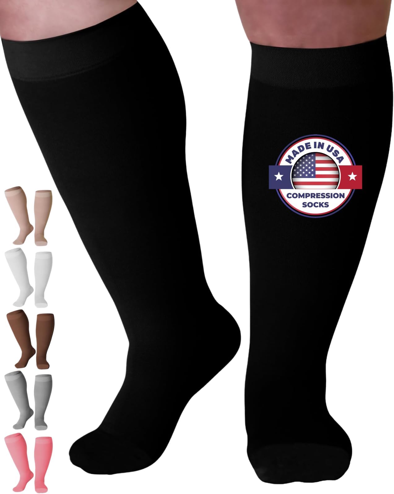 Mojo Compression Socks for Women and Men 20-30mmHg Plus Size - Medical Knee High Compression Stockings with Wide Calf for Flights, Airplane, Nursing - Black, 5X-Large - AB201