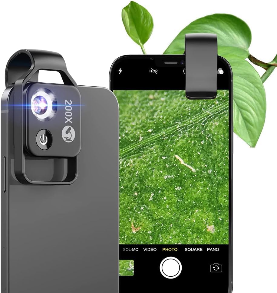 APEXEL Microscopio 200X A Clip Per Telefono Con LED E Filtro CPL – Esplora Il Micromondo