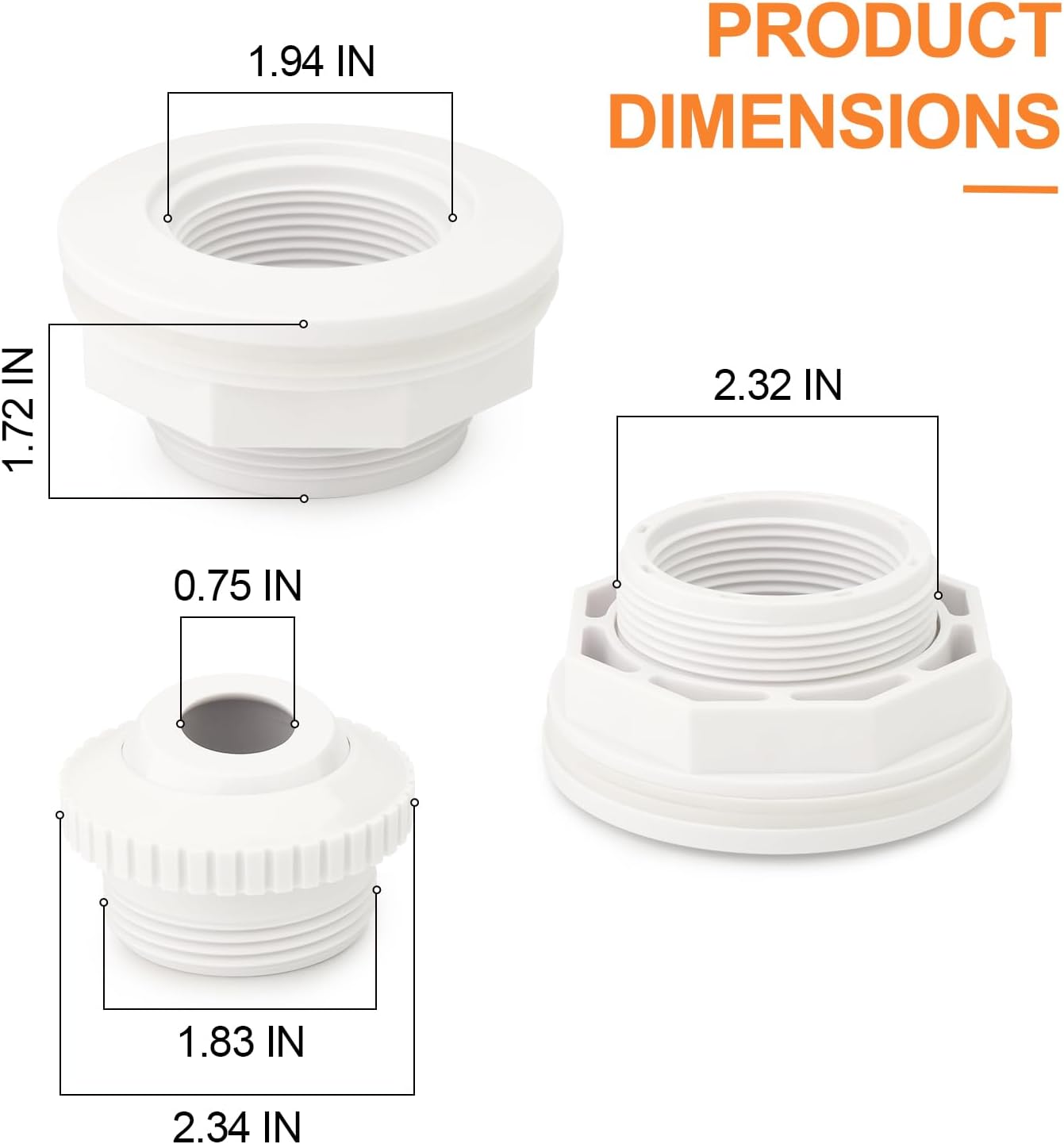 GASHER 5Pcs SP1023 Pool Inlet Return Fitting, 1-1/2" Above Ground Pool Inlet Return Fitting with Locknut and Gasket SP1419D Opening Directional Flow Inlet Fitting