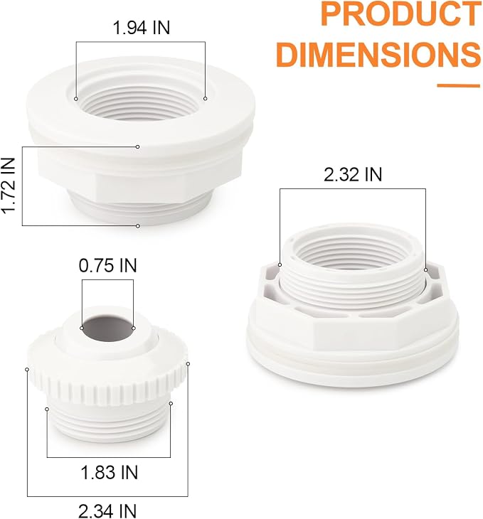 5 piezas ajuste retorno piscina 1.5 pulgadas GASHER miniatura 2