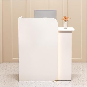Reception Desk with LED Lights,Front Counter Desk with Lockable Drawer,Retail Checkout Counter,Modern Receptionist Desks for Supermarket Convenience Store Hotel Lobby OfficeColorWhite