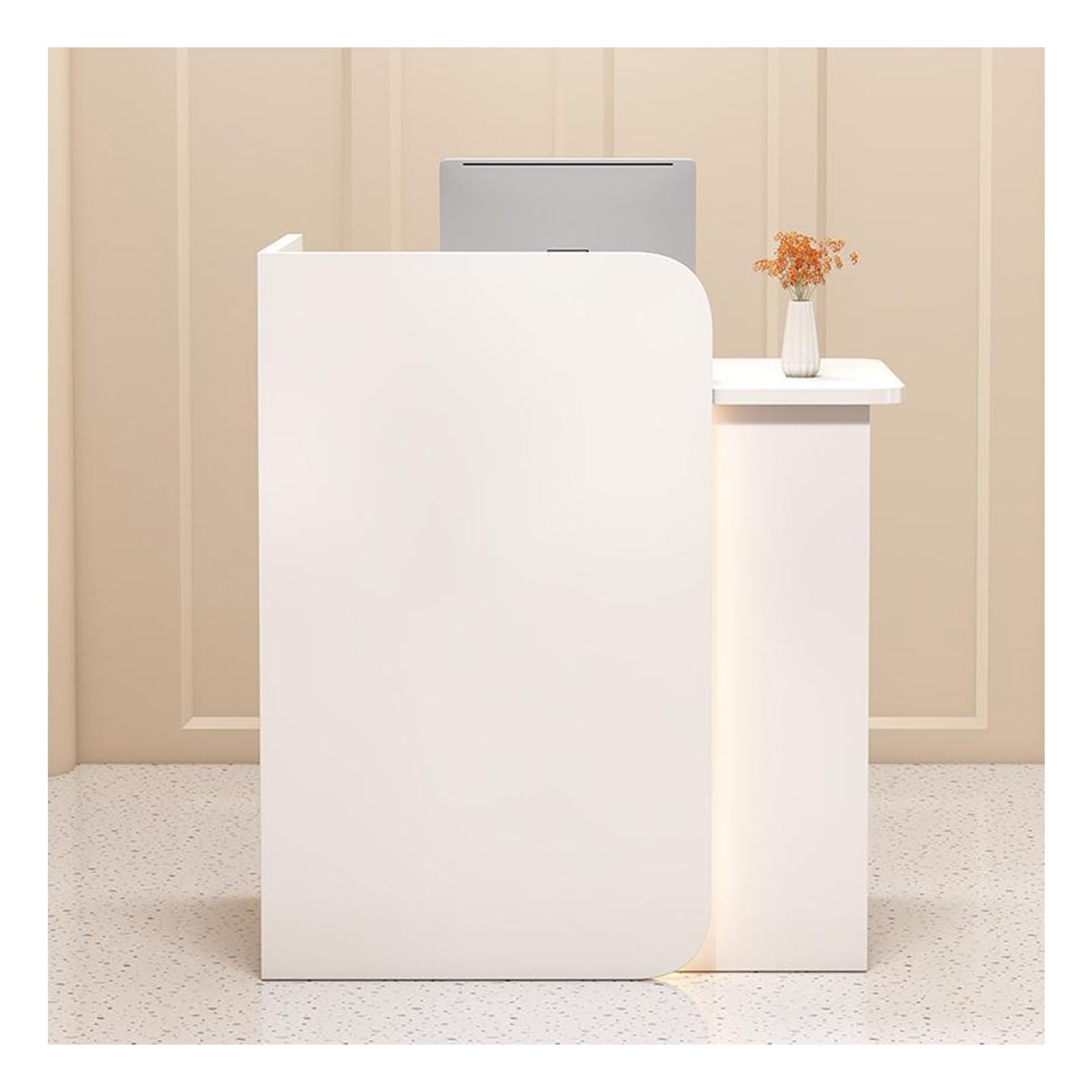 Comptoir Magasin Caisse Accueil avec Lumière, Meuble de Bureau et de Réception pour la Maison, Bureau et Salon (Color: Blanc)