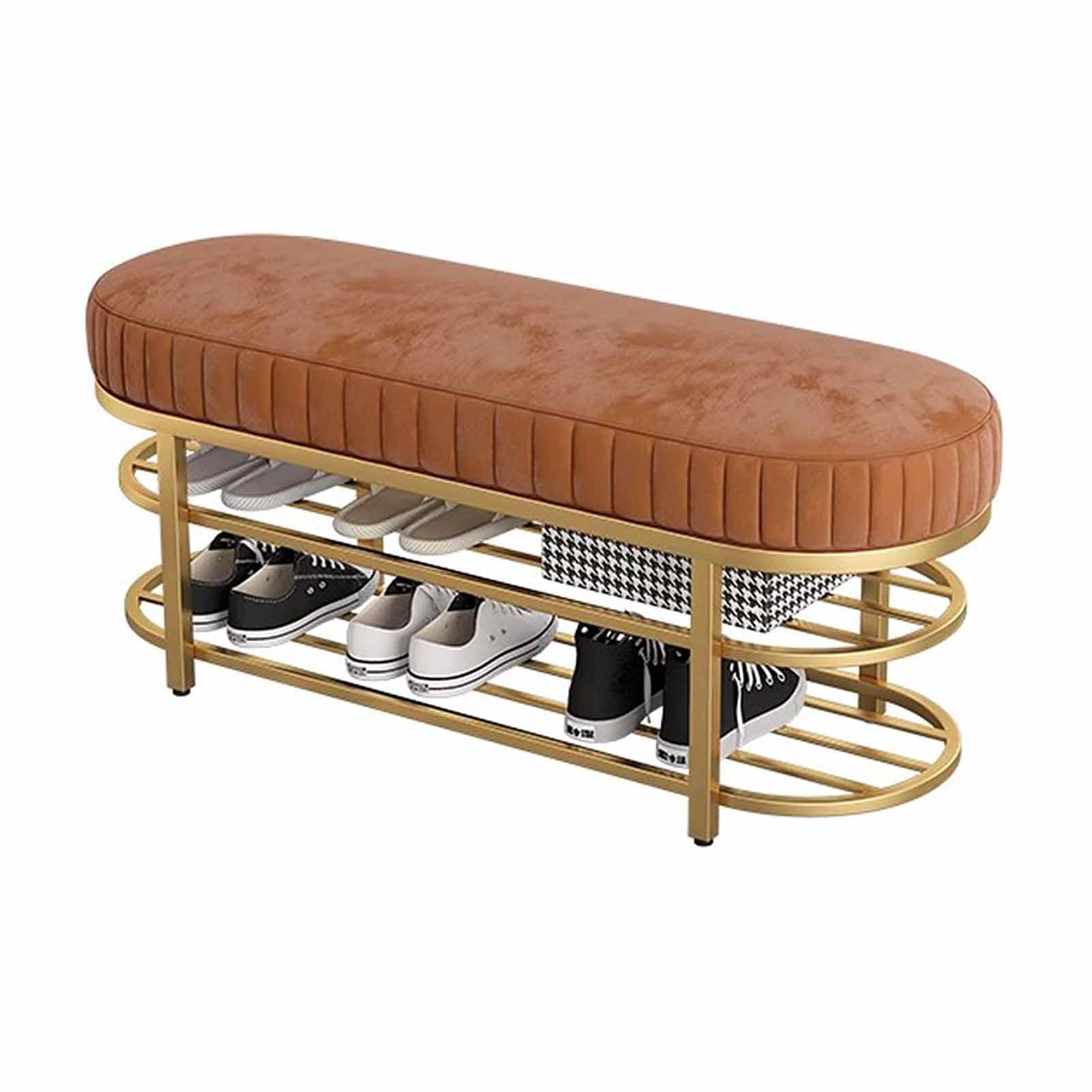 SXZenSpace Shoe Rack Bench with Velvet Cushion, 3 Tiers Metal Rack, Entryway for Hallway, Mudroom