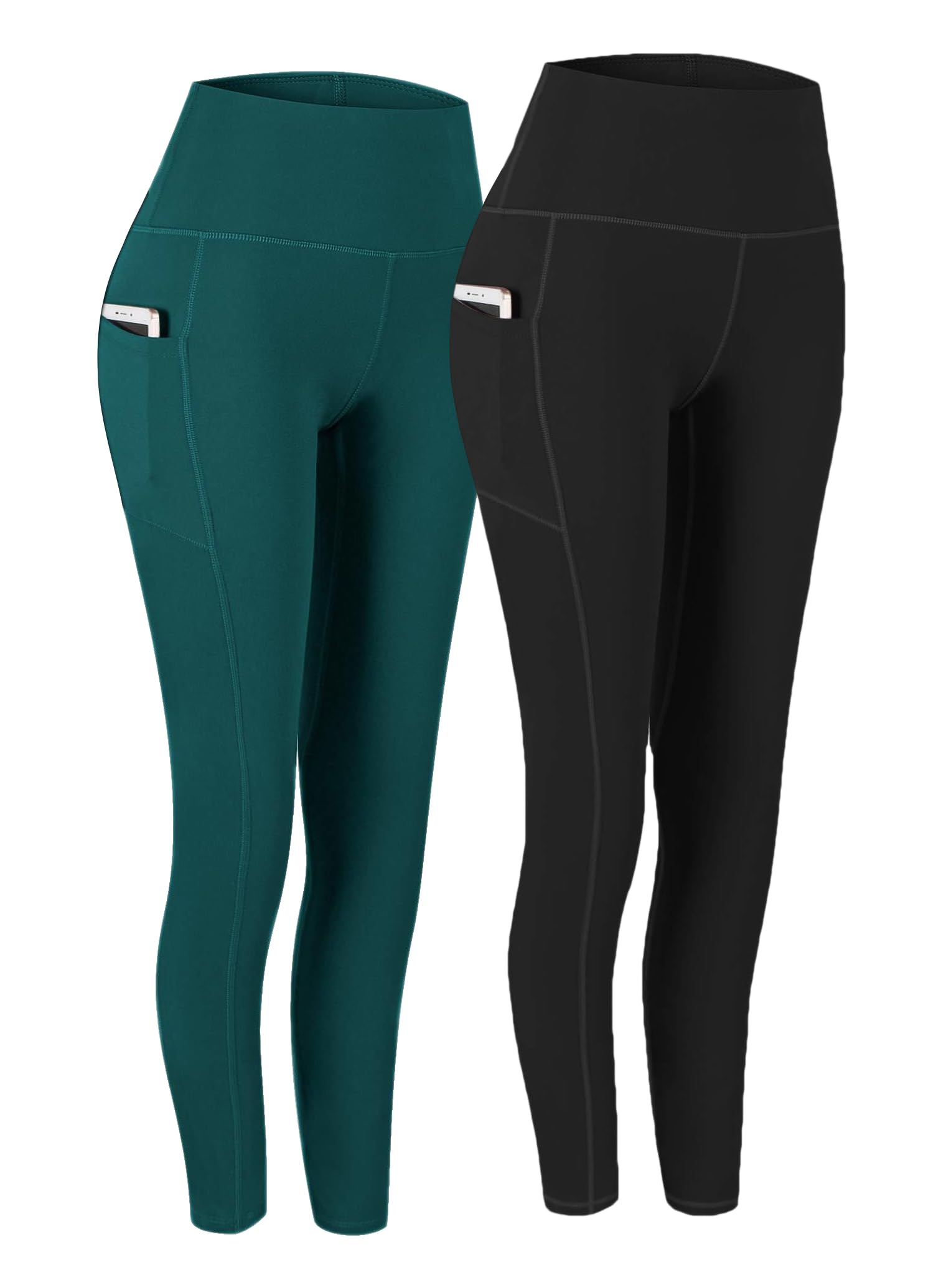 Fengbay 2 Pack High Waist Yoga Pants, Pocket Yoga Pants Tummy Control Workout Running 4 Way Stretch Yoga Leggings