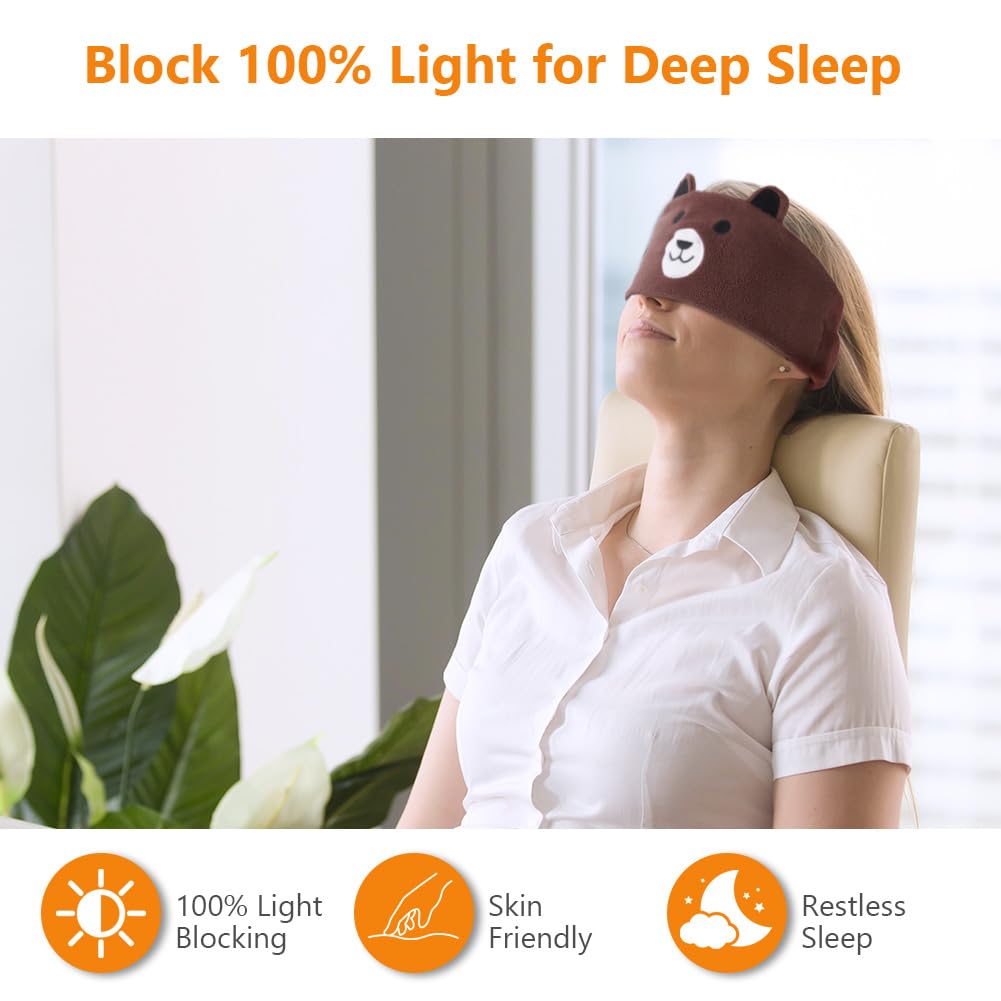 OFFCUP Masque de Nuit Enfant, 100% Occultant Masque de Sommeil, Bandeau Bluetooth Mignon, Doux et Confortable pour Dormir Masques pour les Yeux, Casque de Sommeil sans Fil pour Homme Femme -Ours
