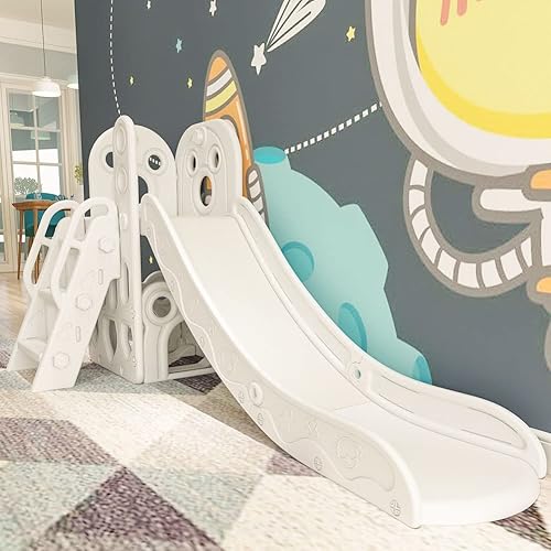 Miniatura 8 de Tobogán infantil adecuado para niños de 1 a 12 años de edad para jugar y escalar en el tobogán. Equipado con baloncesto y espacio de almacenamiento