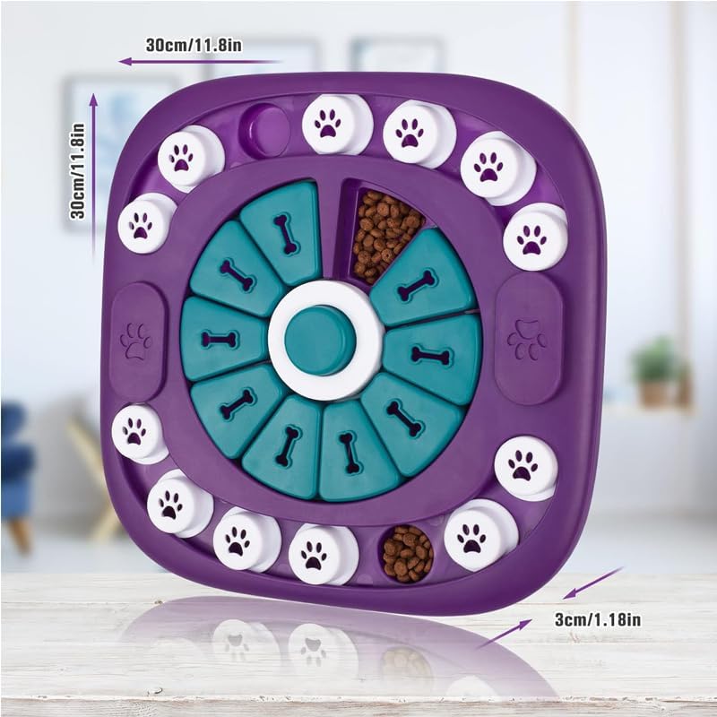 Interactive Treat Dispensing Enrichment Toy with 24 Hidden Compartments, Slow Feeder IQ Training Game for Small, Medium & Large Dogs