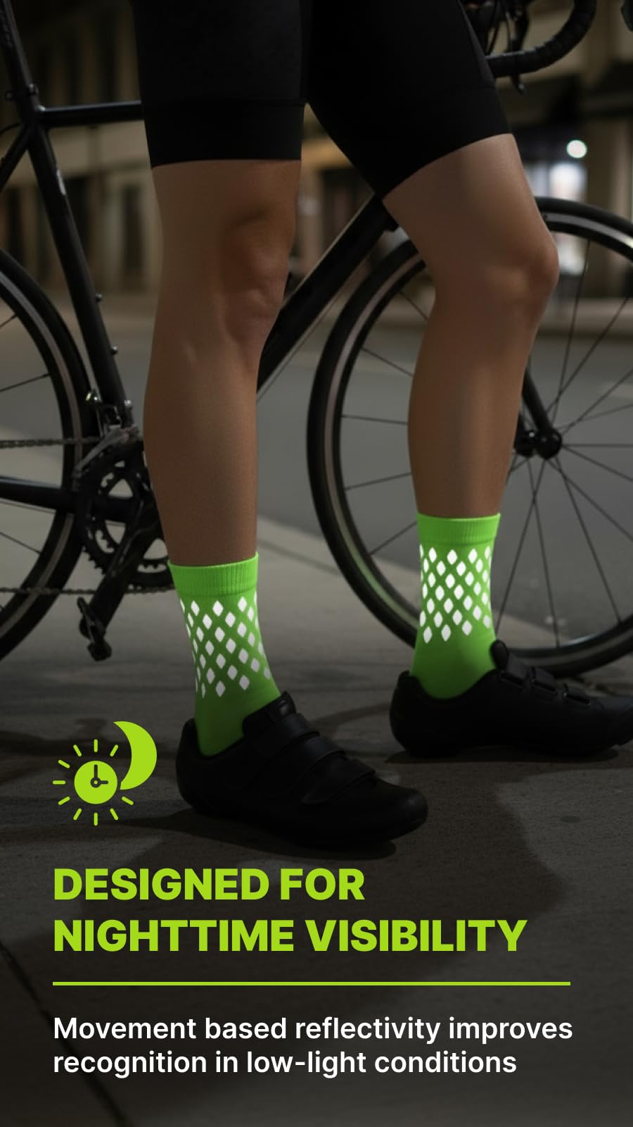 Calcetines reflectantes de ciclismo y correr - Equipo de running de seguridad nocturna, Amarillo-ventilado-3 pares, Large