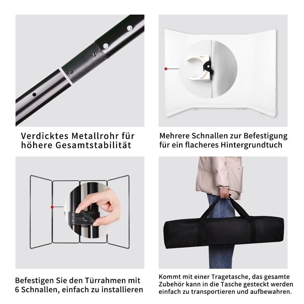 Tło do dużego ekranu, przenośne systemy podtrzymujące tło fotograficzne ze stojakiem, torba do przechowywania, odporna na zagniecenia rama panoramiczna do transmisji na żywo (zielona)