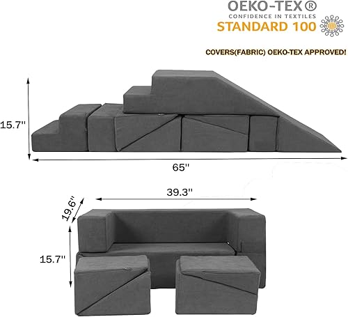 Miniatura 3 de GudoInsole Sofá de juego para niños, juego de muebles imaginativos de color arco iris, para niños y niñas, sala de juegos (gris arcoíris)