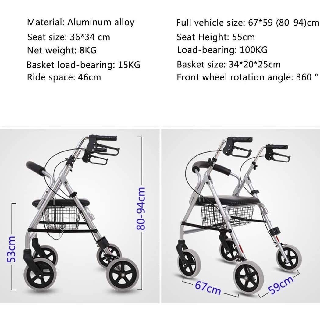 Andador para personas mayores Andador con ruedas Andador con asiento y ruedas, Andadores portátiles plegables para personas mayores, Andador con cesta de almacenamiento de gran capacidad little