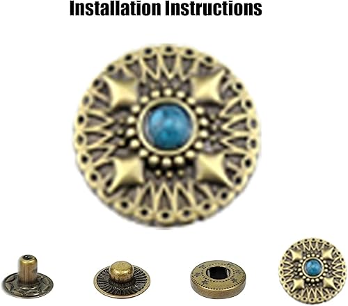 Miniatura 4 de Juego de 10 botones a presión de cuero de 0.67 pulgadas (0.669 in), cierre de presión de bronce para broches de cuero y kit de cierres, broches