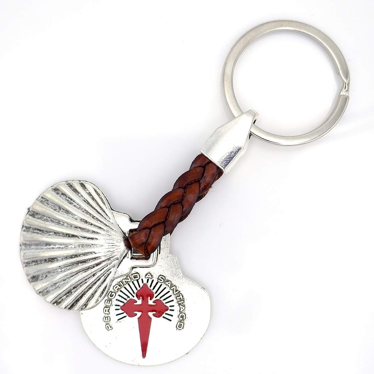 Camino Cats Unisex Silver Red Camino De Santiago Way Of St. James Keyring Foldable Scallop Shell