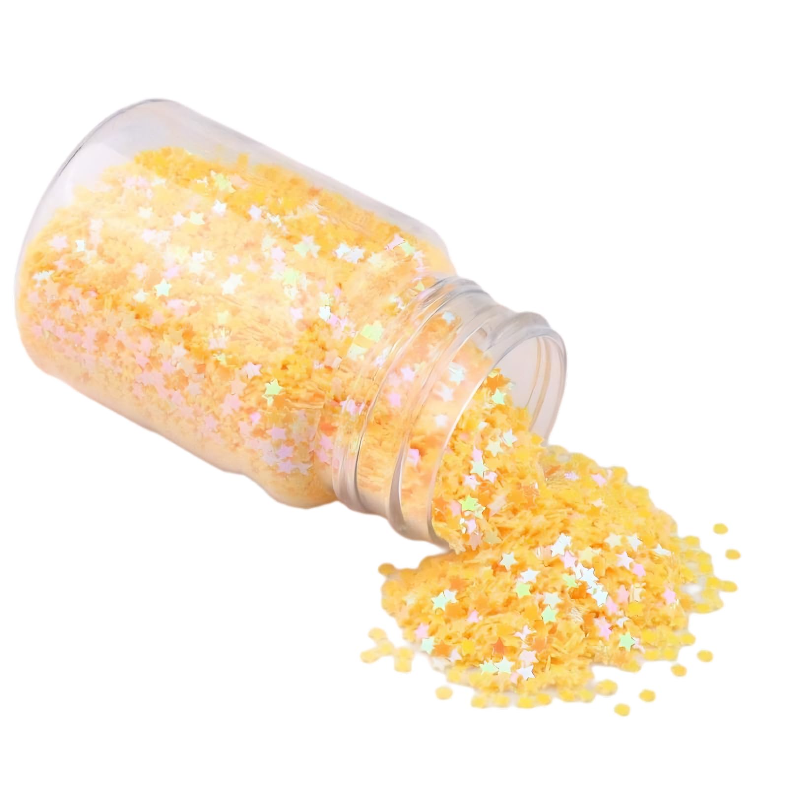 1 Bottle 3MM Holographic Star Sequins Glitter Star Confetti Iridescent Table Sequins for Nail Art Decoration, Scrapbooking, Yellow