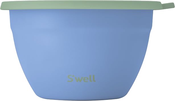 Swell Stainless Steel Salad Bowl Kit 64oz, Chambray, with 2oz Mini Canister and Removable Tray for Organization, Leakproof, Easy to Clean, Dishwasher Safe