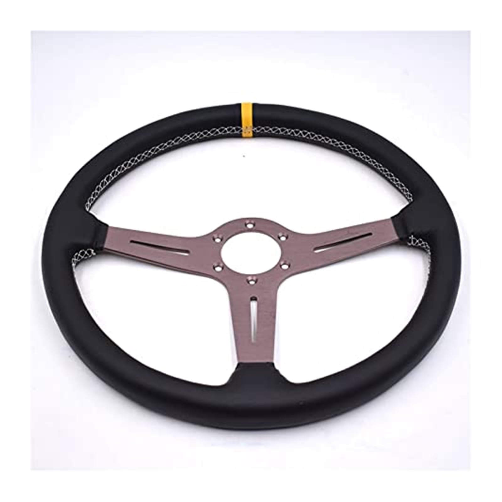 Volante Deportivo Volante 380 mm / 15 Pulgadas Coche de Volante de Deriva de Cuero Real Cubierta Volante Coche(Black)