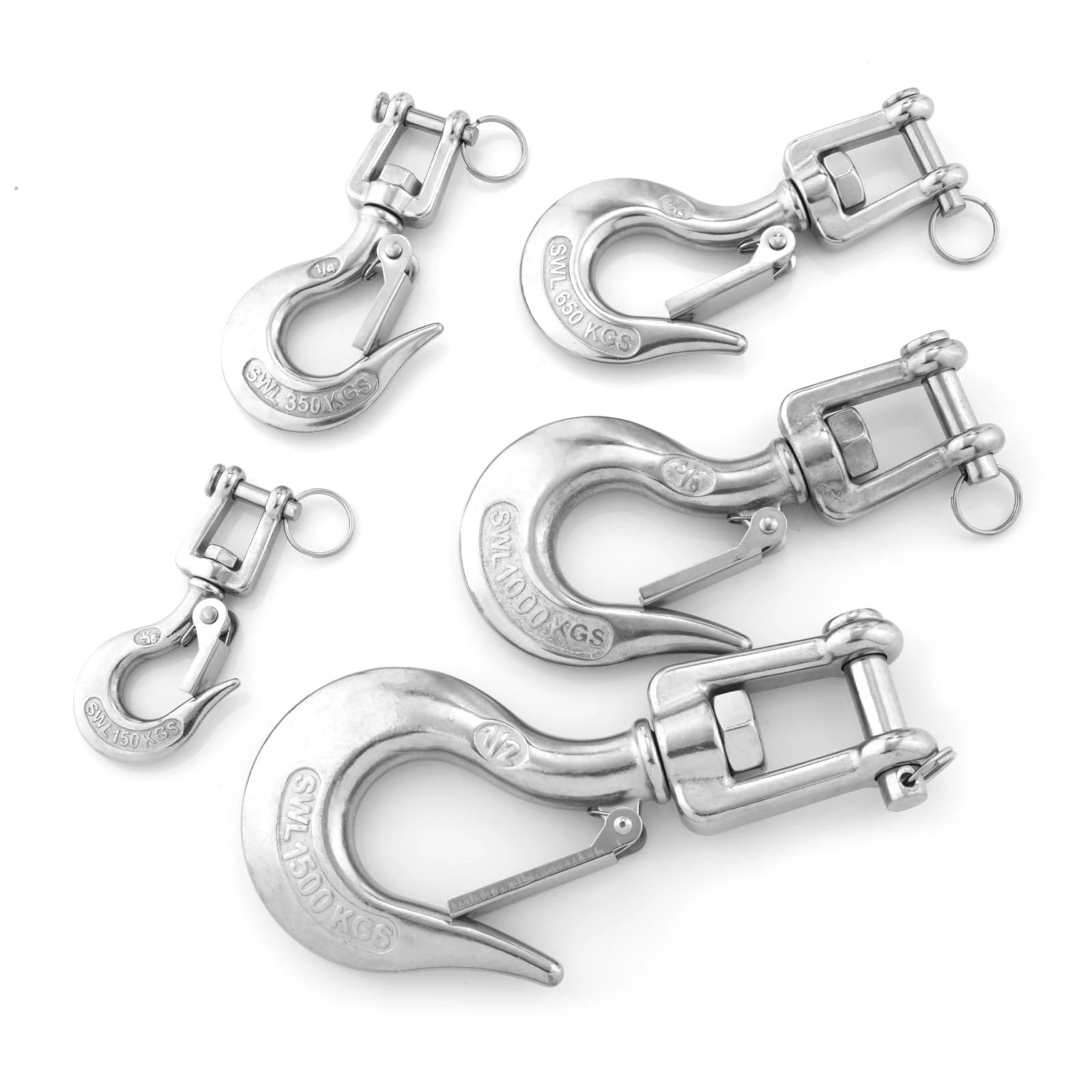 Kranhaken, 304 Edelstahl Swivel Eye Hebe Haken Last Heavy Duty Lock Rigging Snap Trigger Clevis(1000kg)