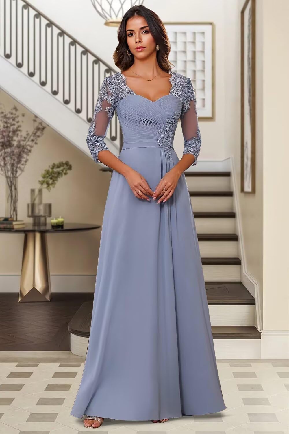 A Line Long Mother of The Bride Dresses Lace Applique Mother of The Groom Dresses for Women Chiffon Wedding Guest Gowns - Image 2