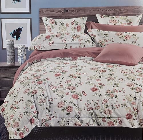 Image of Pure Source India Pure Cotton Elegance Bedding Set, Dreamy Cotton Comfort Double Bed Sheet with Pillow Covers (Pink Flora Green Leaf)