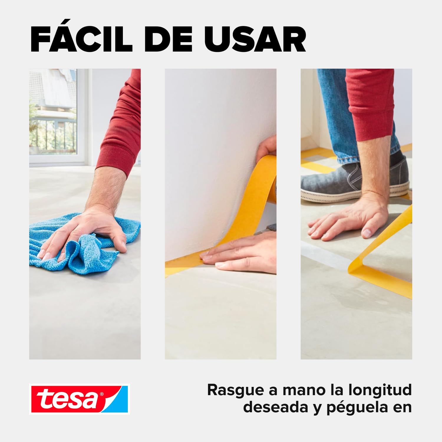 tesa Cinta adhesiva de doble cara de fijación para suelos irregulares – Rollo autoadhesivo antideslizante para moqueta y revestimientos de suelo de PVC – 10 m x 50 mm, lote de 6